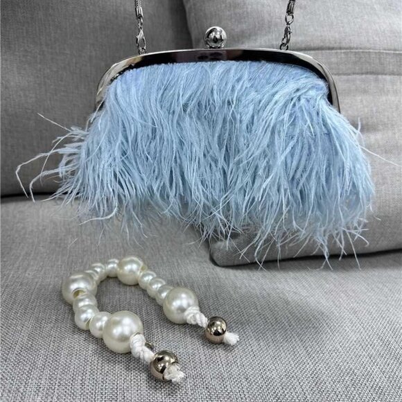 Neiman Marcus Blue Real Natural Ostrich Feather Evening Clutch